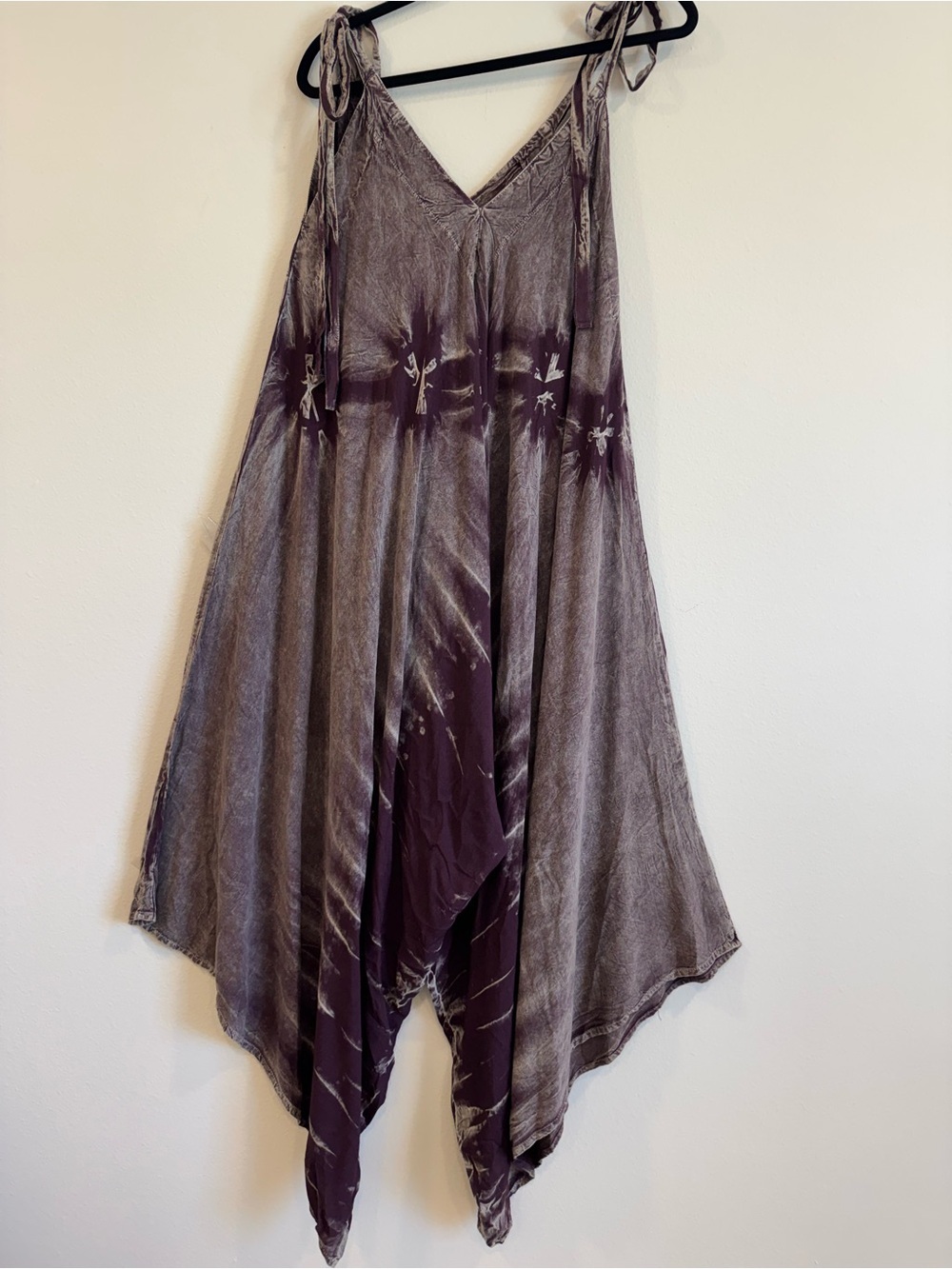 Sacred Threads Tie-Dye V-Neck Handkerchief Hem Harem Jumpsuit Boho Festival S/M